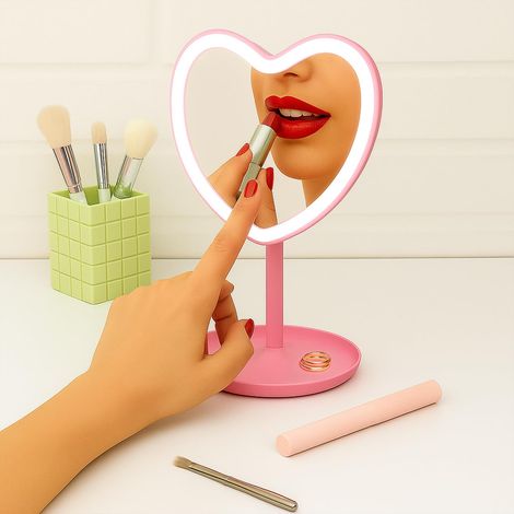 Miroir de table coeur avec led rose (1/5)