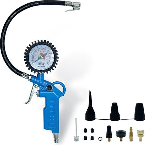 3 in 1 Tyre Pressure Gauge with Valve Core Tool and Multiple Spare Parts 12 Bar (170 PSI) - For Car Bike Truck Motorcycle (1/5)