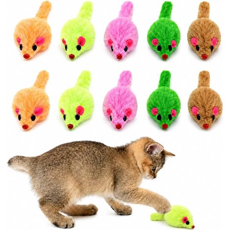 Lot de 10 Jouets Souris pour Chats, Peluche en Acrylique Imitation Réaliste, Jouets à Mâcher et à Interagir pour Divertir les Chats, Multicolore, 2.5x2.2x11cm (1/5)