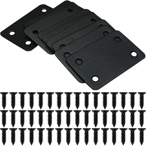 2,4 x 1,5 Zoll flache gerade Halterung aus schwarzem Metall, Reparaturplatten für gerade Halterungen aus Edelstahl, Eckhalterungsbefestigung für Möbel, Holz, Regale, Schränke, 12er-Pack (1/4)