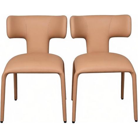 Lot de 2 chaises de salle à manger en cuir régénéré marron clair avec dossier courbé, assise confortable et base métal stable, pour salle à manger, salon, bureau - CHICFURN (1/5)