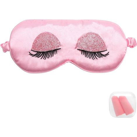 Masque de sommeil, 1 bandeau pour les yeux et 1 paire de bouchons d'oreille, masque occultant avec élastique pour femmes et hommes, pour les voyages et à la maison (rose) (1/5)