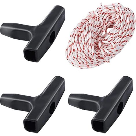 Corde de démarrage, 10 m, 3,0 mm, avec 3 poignées de démarrage, pour tondeuse à gazon, tronçonneuse, coupe-bordure, brosse de coupe, pièces de moteur (1/4)