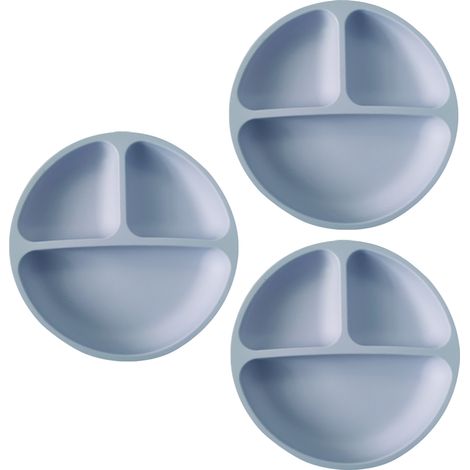 Assiette À Suction - En Silicone Alimentaire - 4 Points D'Adhérence - Design À Compartiments - Pour Bébés Et Tout-Petits - Lot De 3 (1/5)