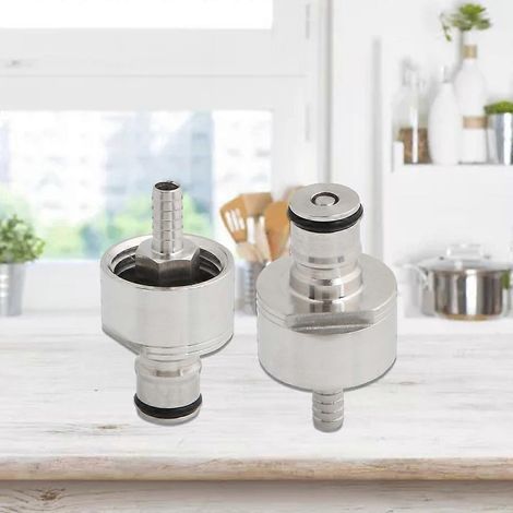 Bouchon de carbonatation en acier inoxydable pour remplissage de bouteilles par contre-pression avec raccord CO2 à barbes de 5/16" pour la carbonatation de boissons gazeuses et de bières. (1/4)