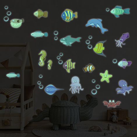 Sticker phosphorescent lumineux - ANIMAUX MARINS - Autocollant mural plafond enfant fluorescent - 30x40cm (1/5)