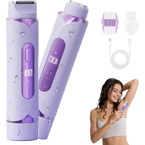 Rasoir Electrique Femme, 2 en 1 Tondeuse Femme Intime Epilateur Électrique Sureté Double Tête, Étanche IPX7 Tondeuse Bikini Femme Rasoir pour Maillot Visage Corps Aisselles Jambes Bras (1/5)