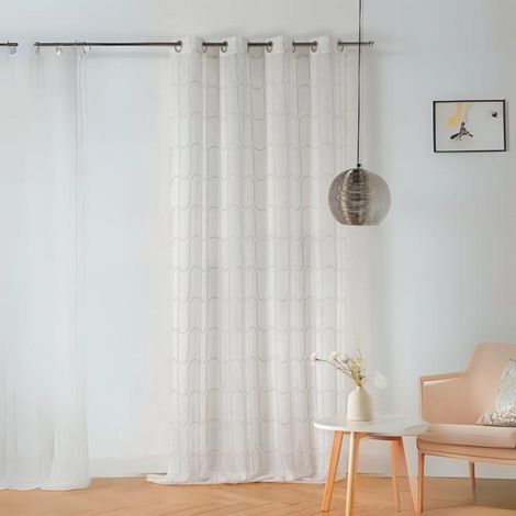 Voilage brodé d'un fil guipé Gris clair 140x260 cm (1/3)