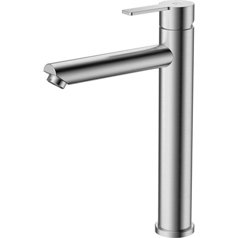 Robinet de lavabo sur pied - 310 mm - Acier brossé - Style minimaliste - Montage sur comptoir