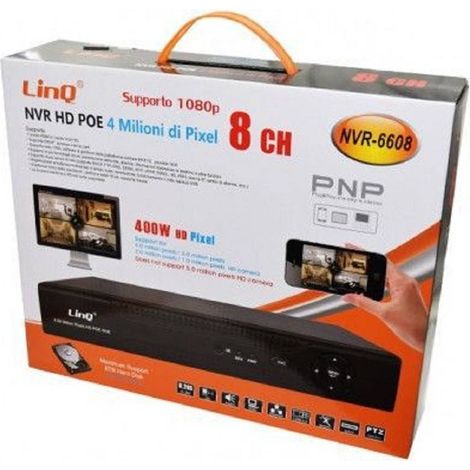 Linq - Nvr Poe 8 Ch Canali Rec & Live Full Hd 1080p Wifi H.264 H.265 P2p 4mp Nvr-6608 - (1/2)