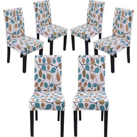 L&H-Cfcahl – Housse de chaise extensible lot de 6 – Tissu polyester et spandex – Ajustement antidérapant – Lavable en machine – Motif feuilles colorées