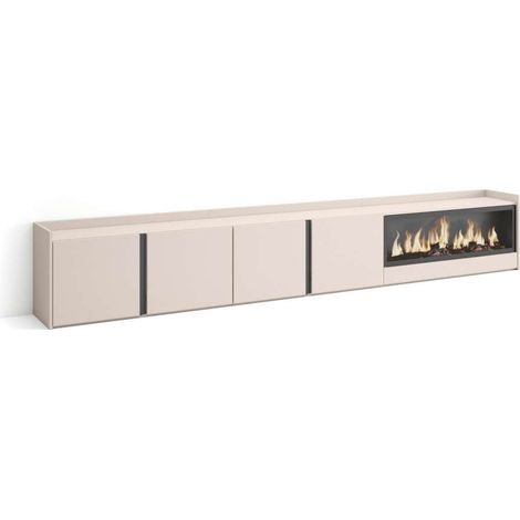 Mueble TV Benagalbón-02 de 315x50x35 cm con chimenea eléctrica XXL, color beige (1/4)