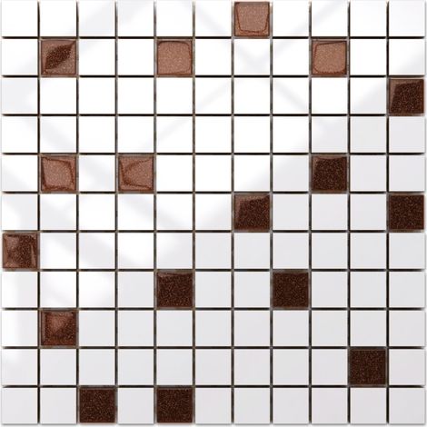 Ilcom mosaico in ceramica con inserti in vetro per bagno o cucina 30cm x 30cm - White-brown (1/4)