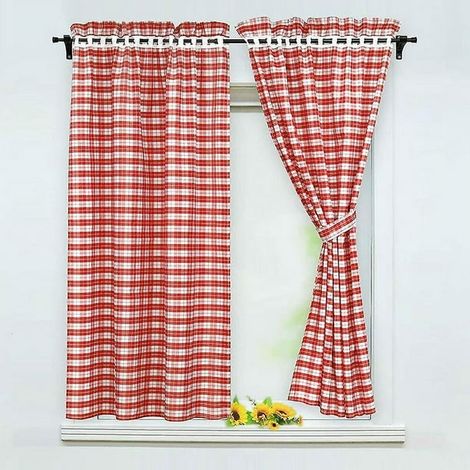 Set Of 2 Blackout Curtains With 2 Country House Style Tiebacks, Polyester, Red, Bxh 80x120cm (1/5)