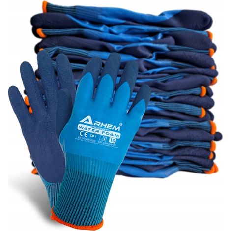 12 pares de guantes de trabajo impermeables de látex Arhem Water Foam 9-L