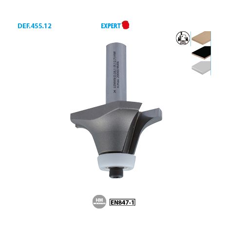 Mèche pour découpe arrondie HM micrograin + guide "téflon" D. 38,1 mm L.U. 19,0 mm L.T. 65 mm Q. 12 mm - 4552.713.00 - Leman (1/2)