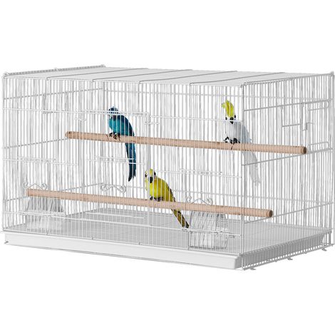 Cage à Oiseaux 45 cm, Volière Métal Robuste pour Perruches, avec 2 Perchoirs et 2 Gamelles, Idéal Canaris, Inséparables, Calopsittes, Blanc (1/5)