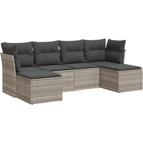vidaXL Set Divano da Giardino 6pz con Cuscini Grigio Chiaro Polyrattan (1/5)