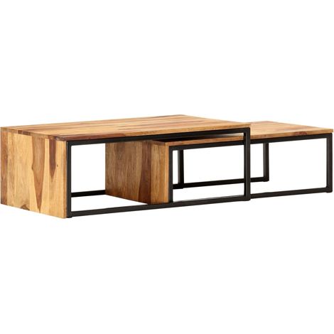 Tavolini Impilabili 2 pz in Legno Massello di Acacia vidaXL (1/5)