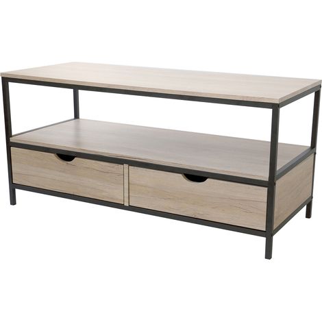 Meuble TV 2 tiroirs 120x39x57 cm naturel et noir - ONYX