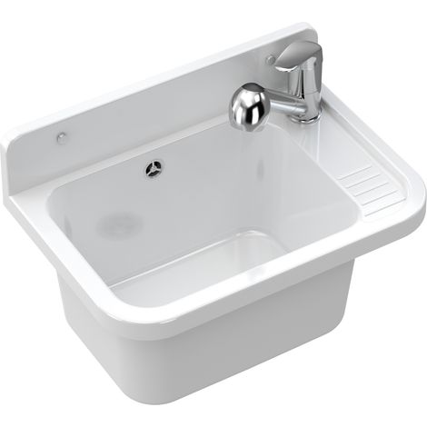 Évier de garage - Blanc - 50x34x31 cm - Polypropylène - Robinet extractible chromé - Paron (1/5)