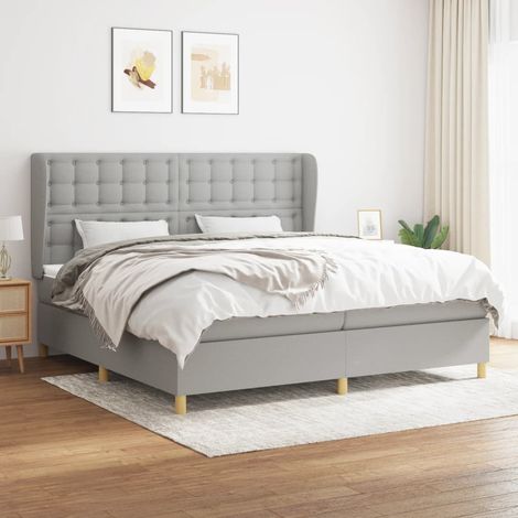 Lit à sommier tapissier avec matelas - Cadre De Lit Moderne: King Size - Lit Double - Gris clair 200x200cm Tissu Chic-733677 (1/5)