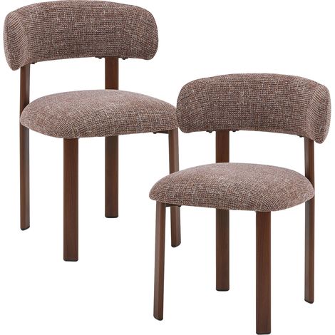 EFILIA - Lot de 2 chaises en tissu marron pieds couleur bois foncé