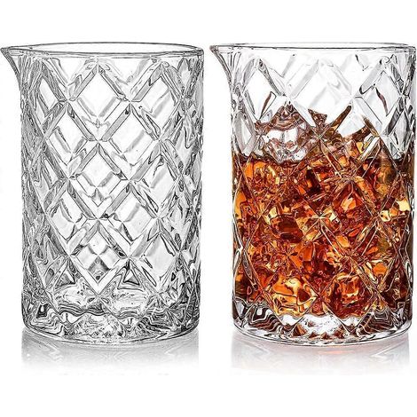 Lot de 2 verres à cocktail en cristal, 650 ml, fond épais lesté, taille diamant japonaise, large ouverture, outil de bar (1/4)
