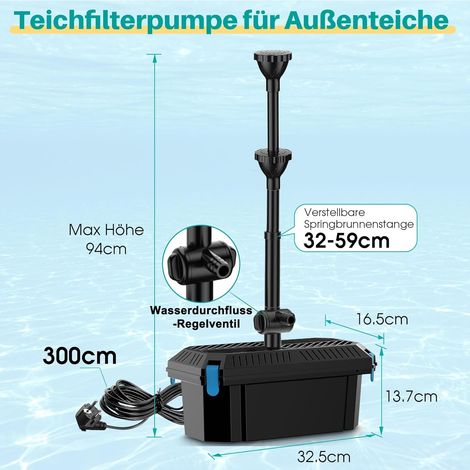 Biling Teichfilter Komplettset mit Pumpe 2500 l/h Teichpumpe für Außen Filterpumpen - Teichpumpe mit Filter für Gartenteich - Unterwasserfilter Dekoratives Springbrunnen Brunnenpumpe Teichfilterset (1/5)