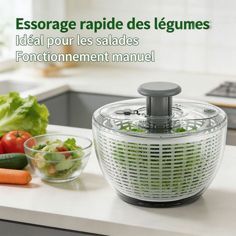 Essoreuse à salade manuelle 6 L avec poignée ronde et couvercle transparent, essoreuse de légumes grande capacité, ustensile de cuisine pour salades fraîches (1/5)