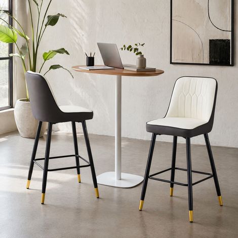 Taburetes de bar, lote de 2, 100 cm, PU blanco/gris oscuro, metal negro DESVIAE (1/5)