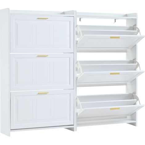 Meuble à chaussures 70 x 24 x 120 cm, avec 6 compartiments, armoire à chaussures haute pour couloir, pour entrée, salon ou bureau, MDF + panneau de particules, blanc, lot de 2 (1/5)