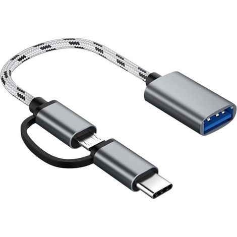 2 en 1 Type-C/Micro vers USB, Câble Adaptateur USB vers USB C OTG,Compatible avec Samsung Galaxy S21 S22 S23 Note 20/10 A53, Google Pixel et d'autres Appareils Android, Gris (1/4)
