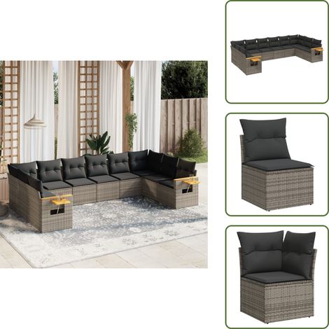 The Living Store 10-tlg. Garten-Sofagarnitur mit Kissen Grau Poly Rattan - Gartensofas - Outdoor Möbel - Gartenmöbelset - Rattan Gartenmöbel - Lounge Set (1/5)
