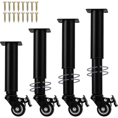 Set di 4 piedini regolabili in metallo (18-32 cm) con ruote girevoli, robusti piedini di ricambio per mobili/scaffali/sedie/cassettiere/tavolini da caffè