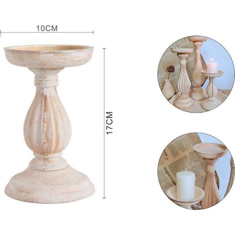 TRADE SHOP - Candelabro Candeliere Effetto Vintage Beige Porta Candele 10x17 Oggetto Natale -