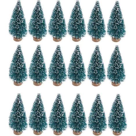 Künstliche Mini-Weihnachtsbäume - MICH - 24 Stück - Holzfuß - Blaugrün - 4,5 cm hoch - Sisal - Realistische Optik