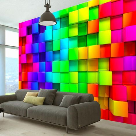 Papier peint cubes colorés - 350 x 245 cm (1/4)