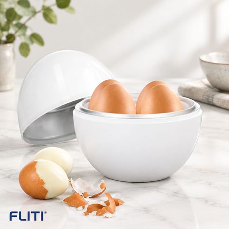 FLITI Cuiseur à œufs Micro-ondes 4 Places PP Design Compact Cuisson Vapeur Rapide pour Oeufs Durs Maïs Pommes de Terre Compatible Lave-vaisselle