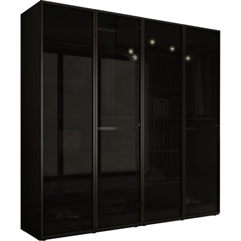 Armoire graphite noir avec portes en verre antisol – Dimensions 200 x 200 x 51 cm – Panneaux stratifiés pour montage facile – 3Xe Living (1/5)