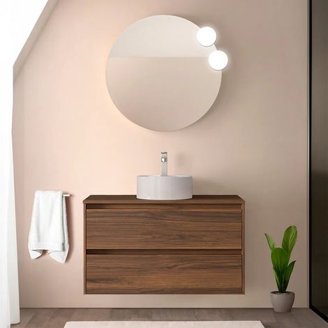 Mobile bagno sospeso 90 cm noce maya con top e specchio Gaya (1/5)