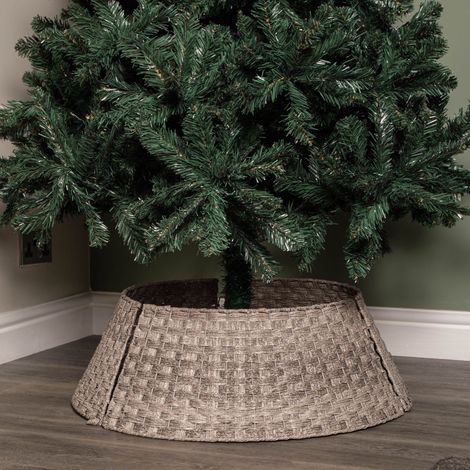48/70cm Samuel Alexander Large KD Plastic Wicker Rattan Woven Christmas Tree Skirt in Grey (1/5)