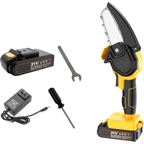 Mini tronçonneuse portative sans Fil, Scie d'élagage électrique Rechargeable de 4 Pouces 21 V, Vitesse de Coupe réglable(une seule batterie) (1/5)