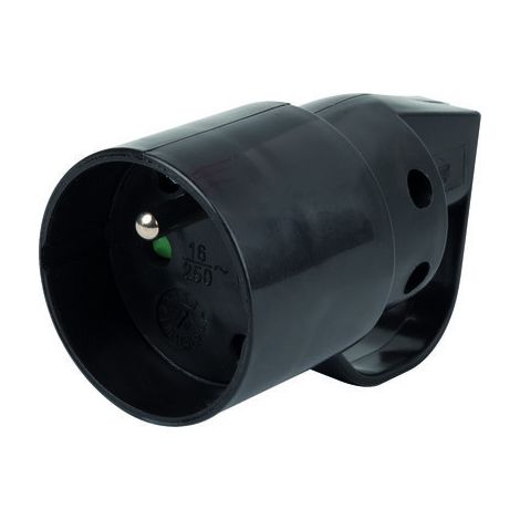 Fiche électrique femelle en plastique 2P+T 16A avec anneau, noir – Dhome (1/3)