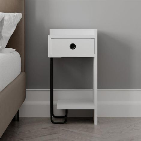 Comodino Sirius bianco con cassetto e gamba in metallo nero destro (1/5)
