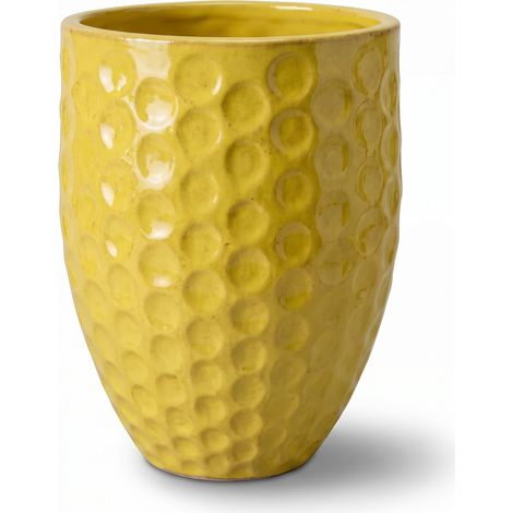 Pot grande taille d'extérieur MEROVEE 42x55cm jaune, fait main en terre cuite émaillée, résistant au gel (1/5)