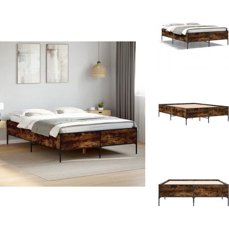 Bettgestell Räuchereiche 120x200 cm Holzwerkstoff und Metall - Holzbetten - Doppelbett - Bettkasten - Lattenrost - Schlafzimmer Möbel (1/5)