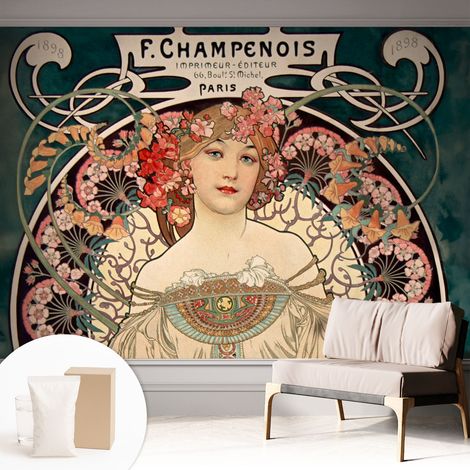 Fototapete Tapete Vliestapete mit Kleber - trendige Wanddeko - Schlafzimmer - Wohnzimmer Blumensymmetrie 312x219 cm (1/5)