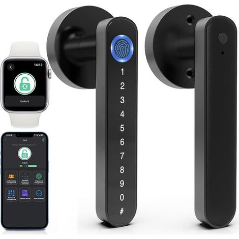 Serratura intelligente 5 in 1 con sblocco tramite impronta digitale, codice PIN, tessera, chiave e Bluetooth. (1/4)