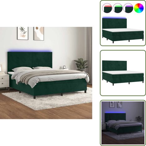 Cama de terciopelo - vidaXL Cama box spring colchón y LED terciopelo verde oscuro 180x200cm - Cama con cabecero ajustable